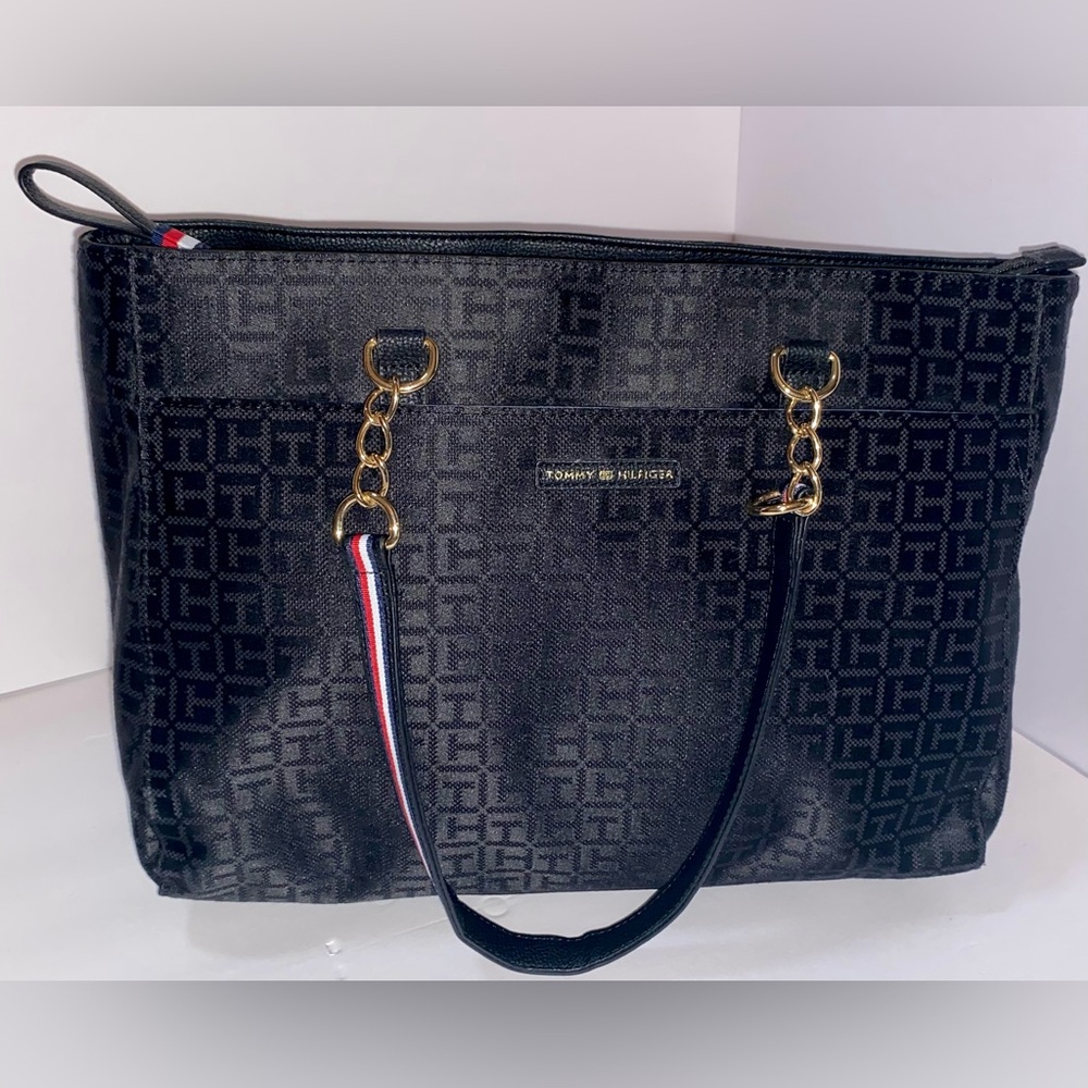 Tommy Hilfiger Navy Blue Classic Print Large Zippered Bag